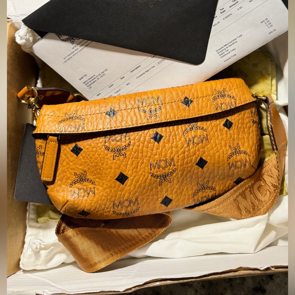 NO offers- PRICE IS FINAL  Authentic MCM Cognac Logo Crossbody Bag